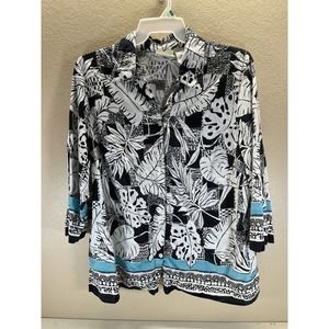 Alfred Dunner Women’s Button Down Blouse V Neck Floral Patter Size 24